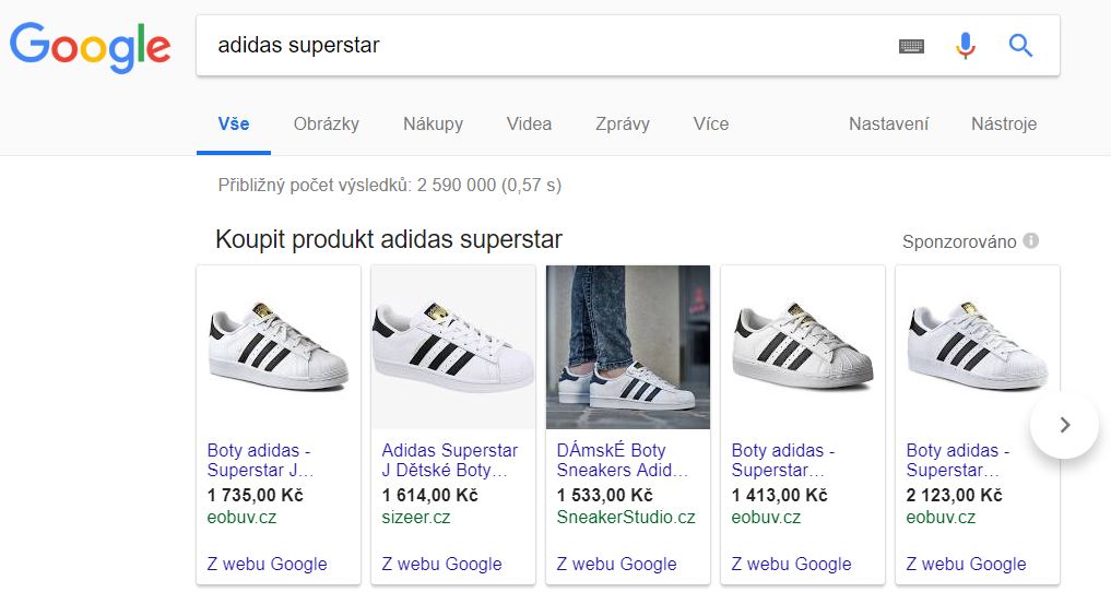 Ukázka Google nákupů